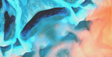 photo of blue and orange abstract painting