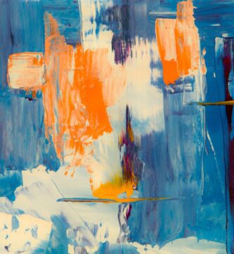 blue white and orange abstract painting