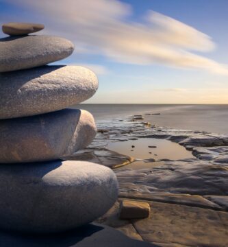 background balance beach boulder