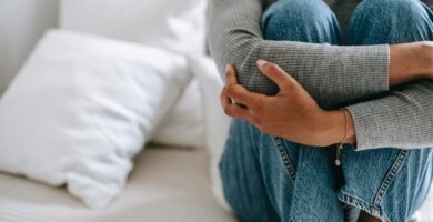 woman in desperate and anxiety sitting alone